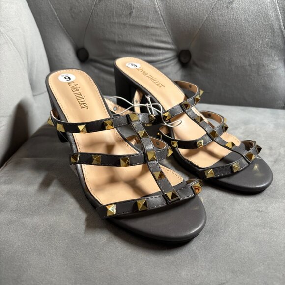 Olivia Miller Gray Studded Strappy Block Heel Sandals – Women’s Size 9 - Picture 3 of 6